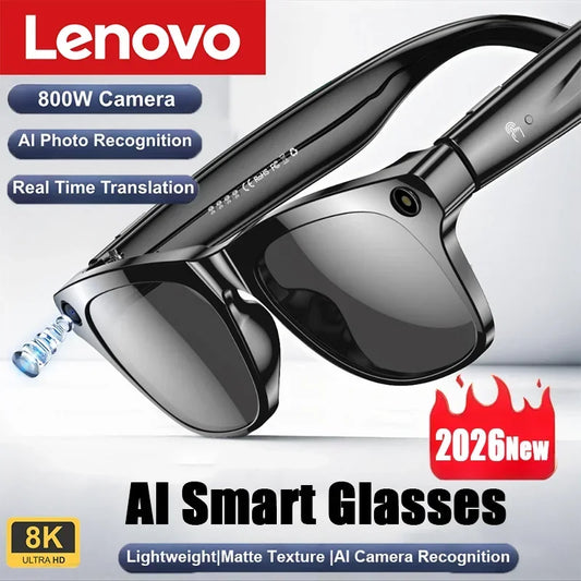 Lenovo Upgrade Smart AI Glasses 1600W HD 8K Shooting Camera Photo Video Voice Call Translation Bluetooth AI Motorcycle Glasses K's Collection Store