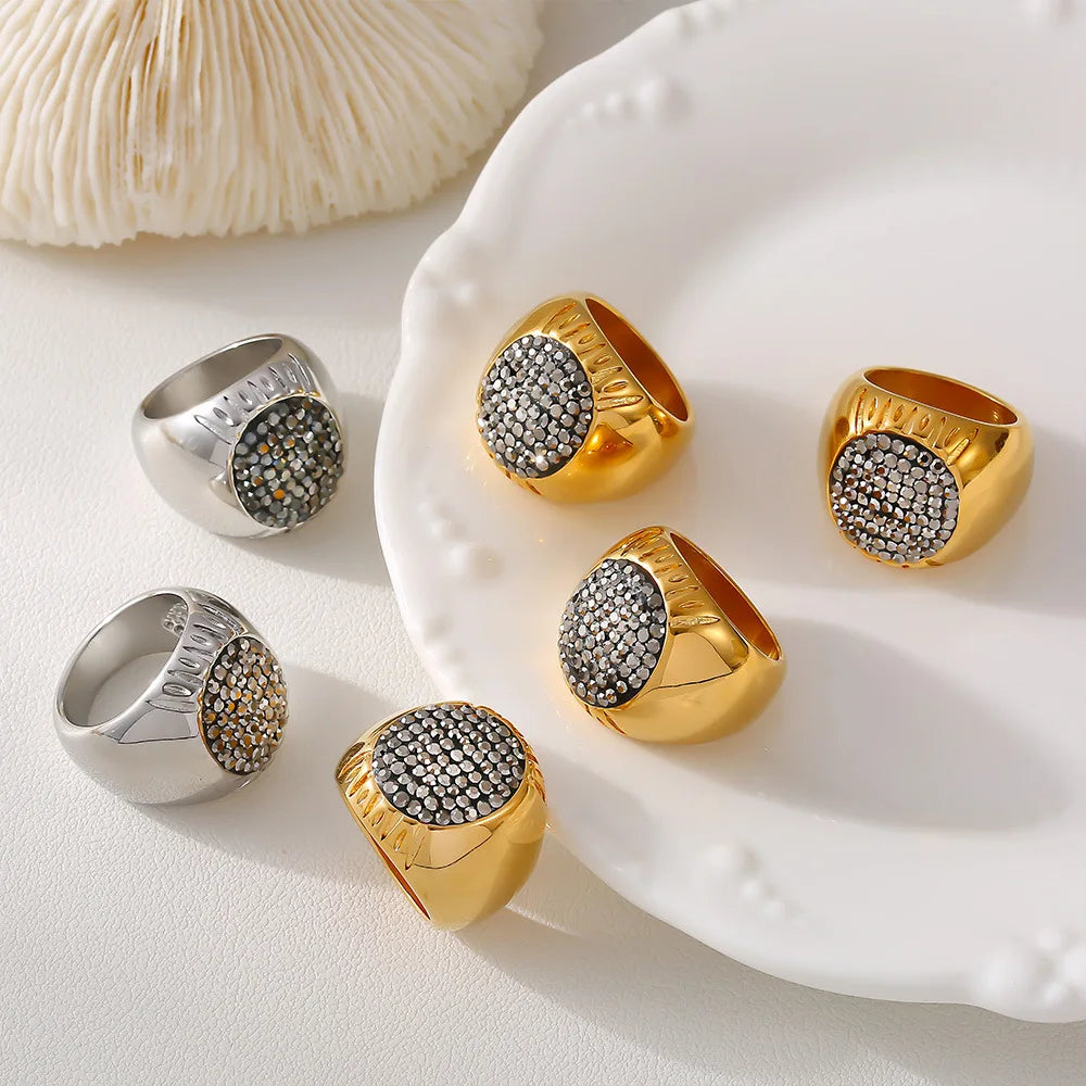 Luxury Shiny Rhinestones Beautiful Rings for Women Gold Plated Waterproof Stainless Steel Ring Exaggerate Finger Jewelry Gift K's Collection Store