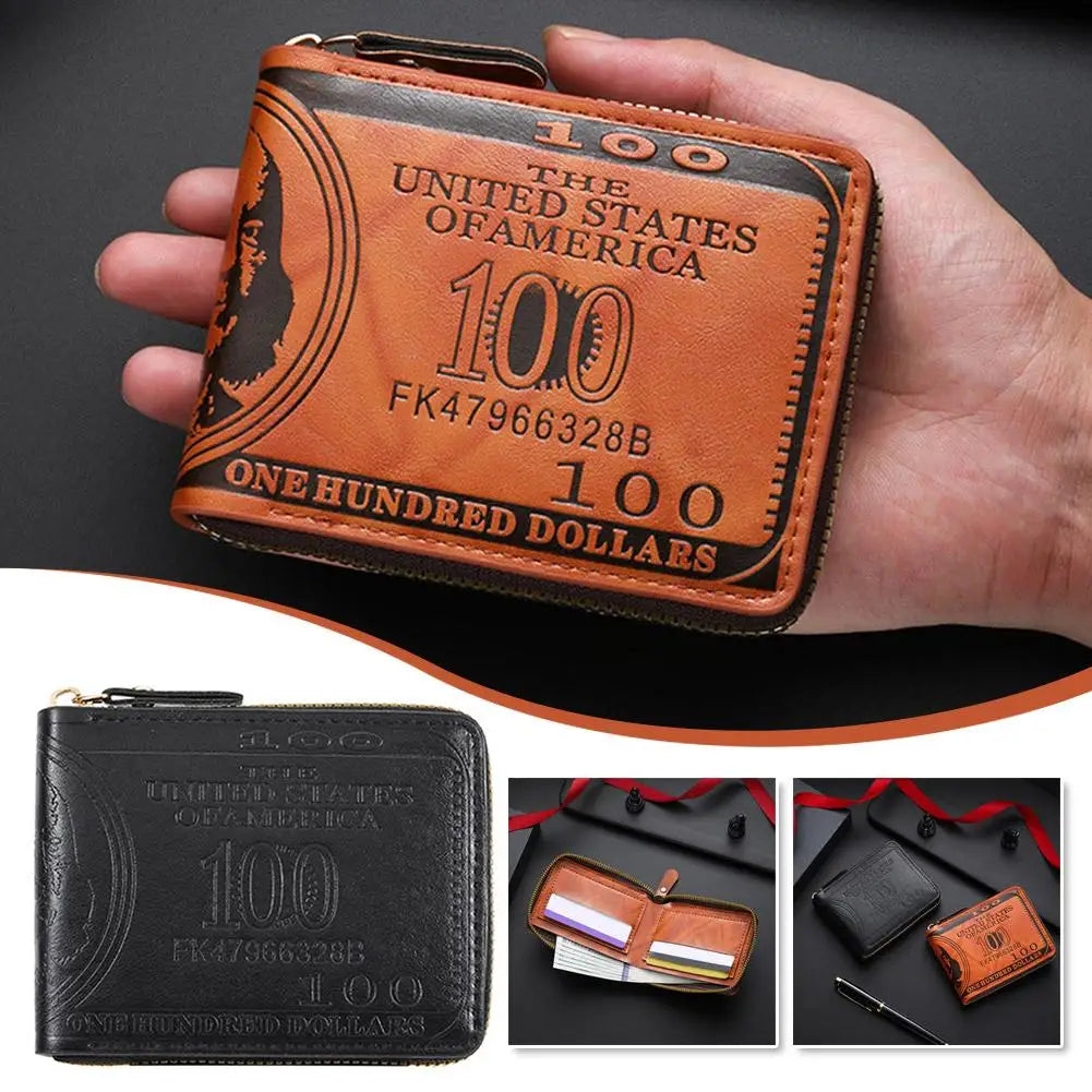 Men's Wallets with 100 US Dollar Pattern Hasp Male Leather Wallet with Zipper Card Holder Coin Pocket Purse Cartera Hombre K's Collection Store