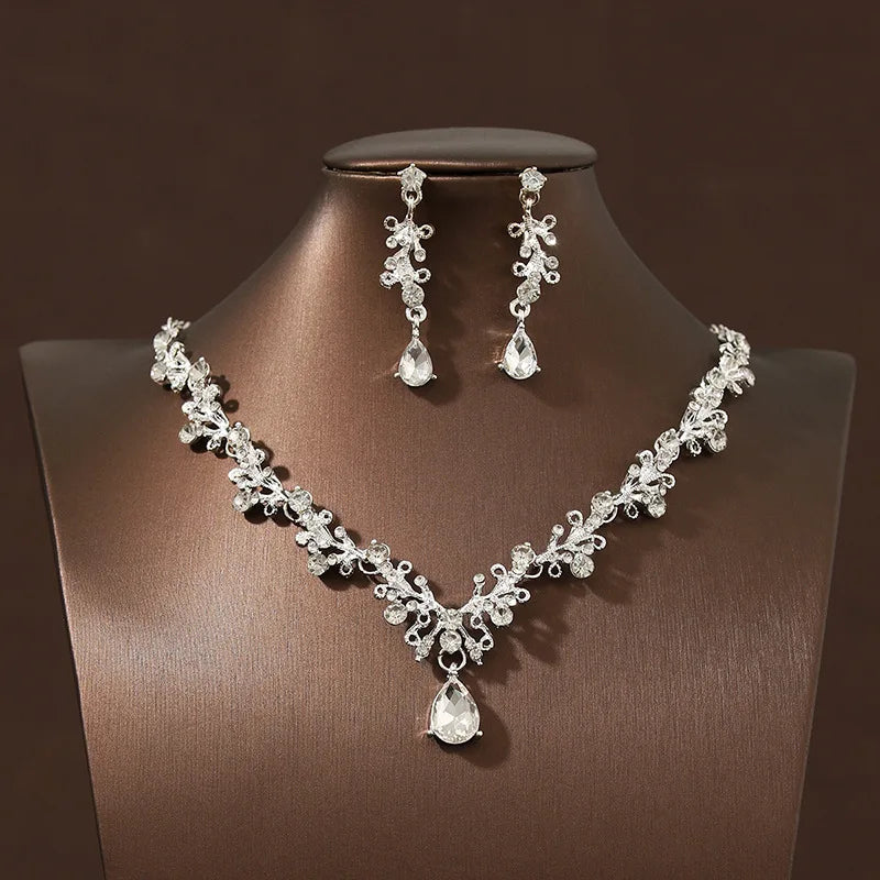Bridal Wedding Jewelry 4-piece Set, Alloy Crystal Crown&Crystal Necklace&Earrings Women's Classic Wedding Tiaras K's Collection Store