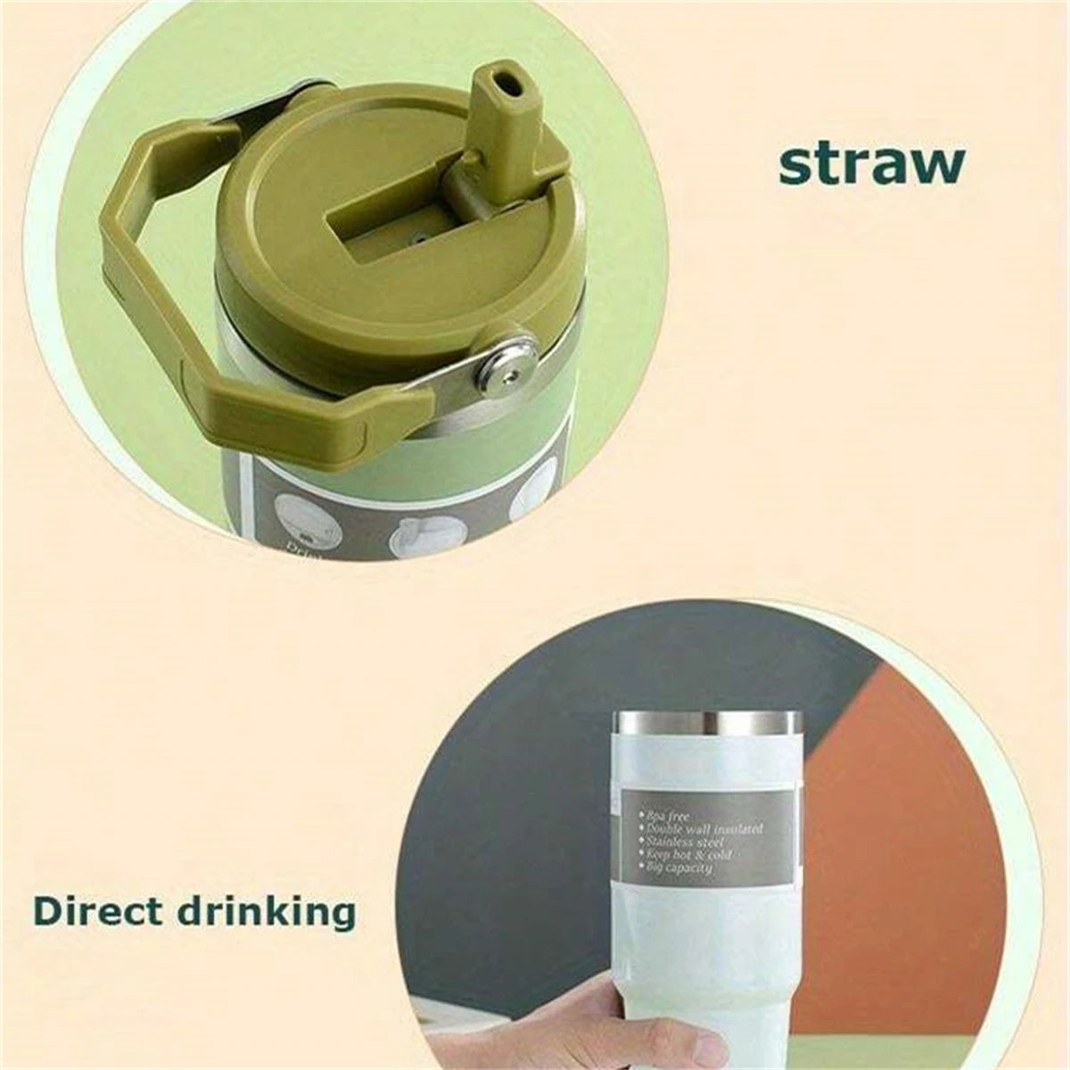 1pc Vacuum Tumbler with Lid Stainless Steel Portable Water Bottle with Dazzling Handle Insulated Tumbler Tote Handle 20/30OZ K's Collection Store