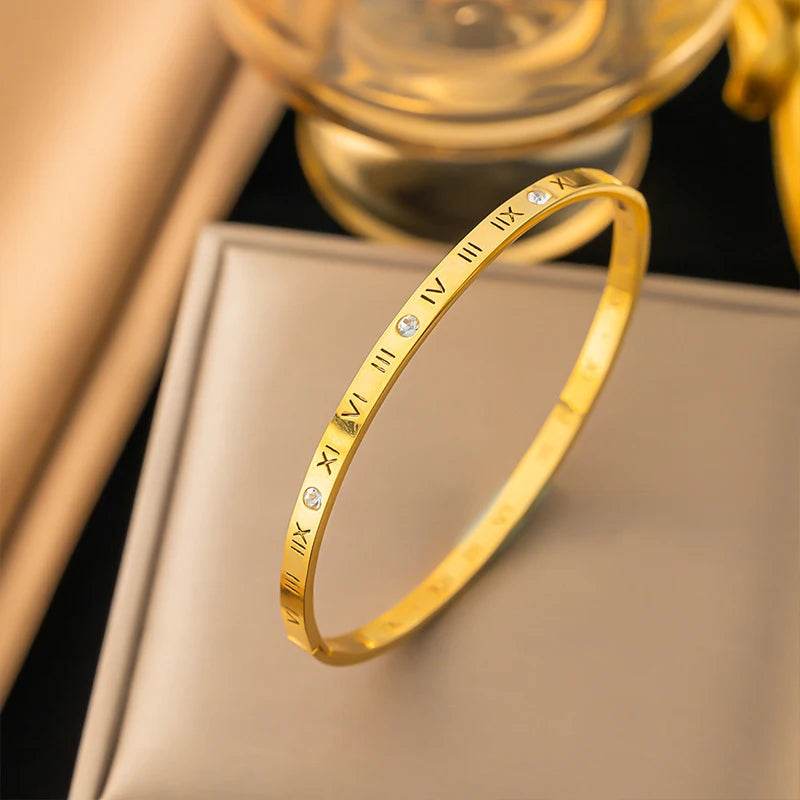 Gold-plated Titanium Steel Waterproof and Rust-proof Exquisite All-match Shiny Zircon Bracelet for Ladies Holiday Jewelry Gift K's Collection Store