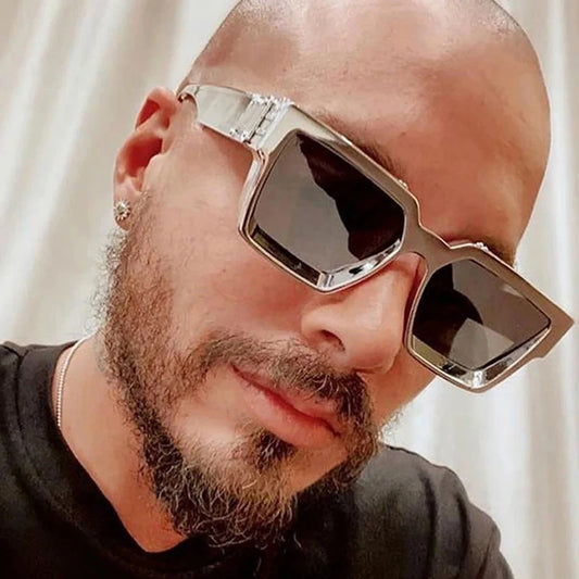 Vintage-inspired sunglasses with gray frames and dark square lenses