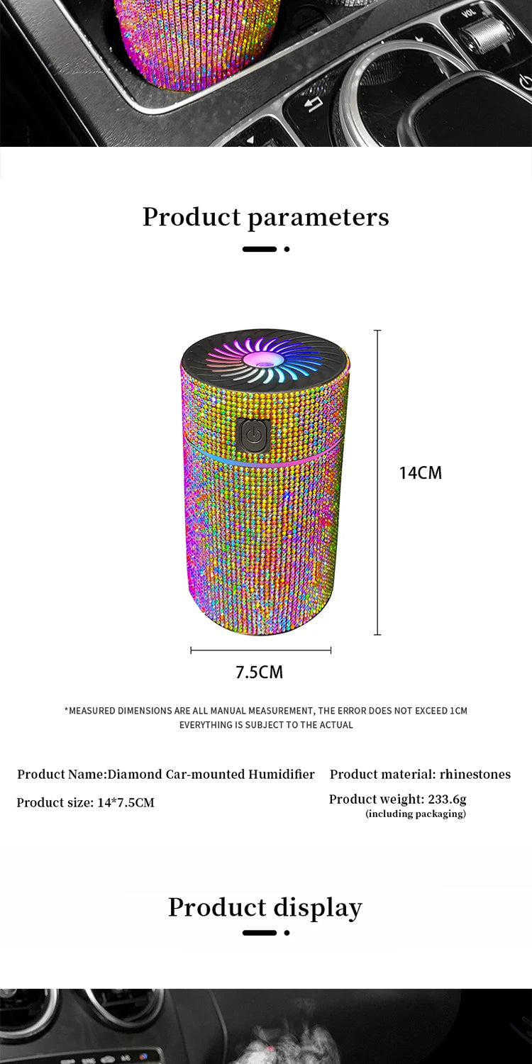 Luxury Diamond Car Diffuser Humidifier with LED Light Auto Air Purifier Aromatherapy Diffuser Air Freshener Car Accessories K's Collection Store