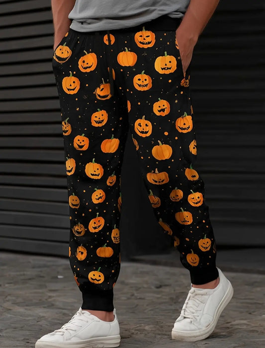 Pumpkin Bat Halloween Costumes Pants Men's Side Pockets Elastic Drawstring Sweatpants Joggers Pants Casual Trousers Fall Winter K's Collection Store