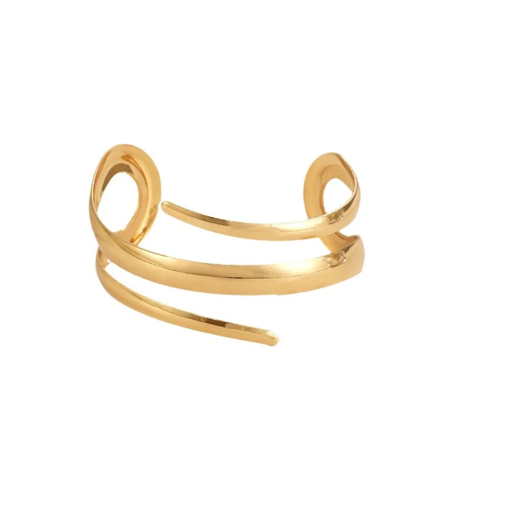 European and American Thick Bracelet and Ring Jewelry Set for Women Gold Color Geometric Line Bracelet Ring Combination Set Gift K's Collection Store