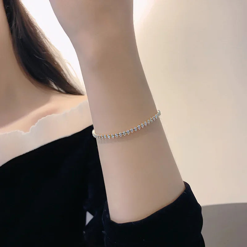 Luxury Roman Crystal Geometric Chain Bracelets for Women Trendy Goth Full Rhinestone Marquise Charm Bracelet Wed Jewelry Gift K's Collection Store