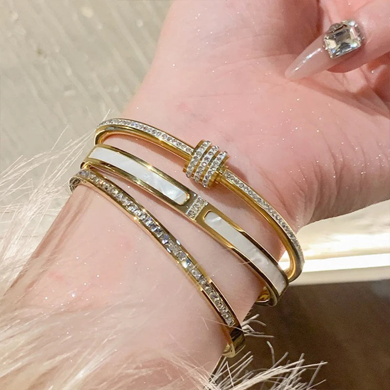 Gold-plated Titanium Steel Waterproof and Rust-proof Exquisite All-match Shiny Zircon Bracelet for Ladies Holiday Jewelry Gift K's Collection Store