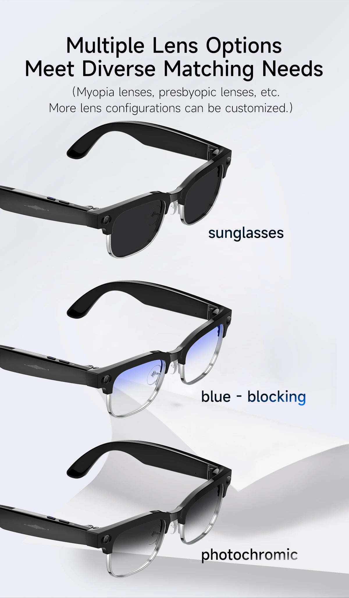 2026 New 8MP Ultra-Wide HD Camera Smart Glasses Video Record 4GB AI Photo Recognition BT Call Translation Voice Smart Glasses K's Collection Store