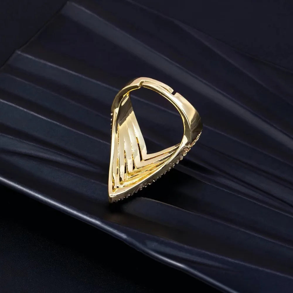Women's Layered V-Shaped Zircon Ring K's Collection Store
