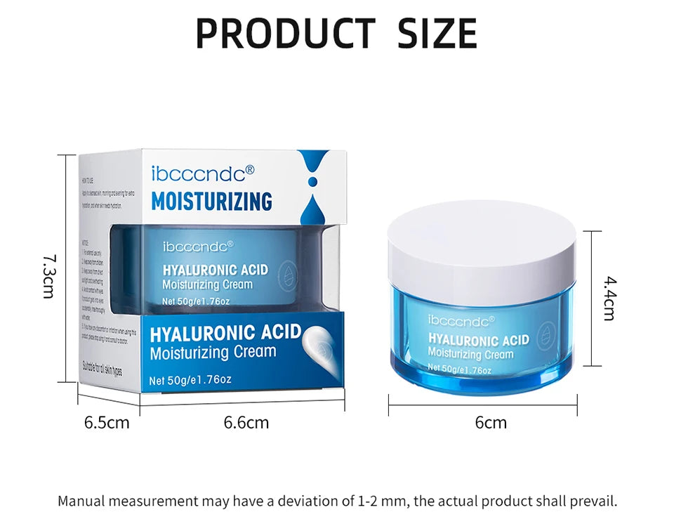 Moisturizing cream jar with white lid shown with package box and size view
