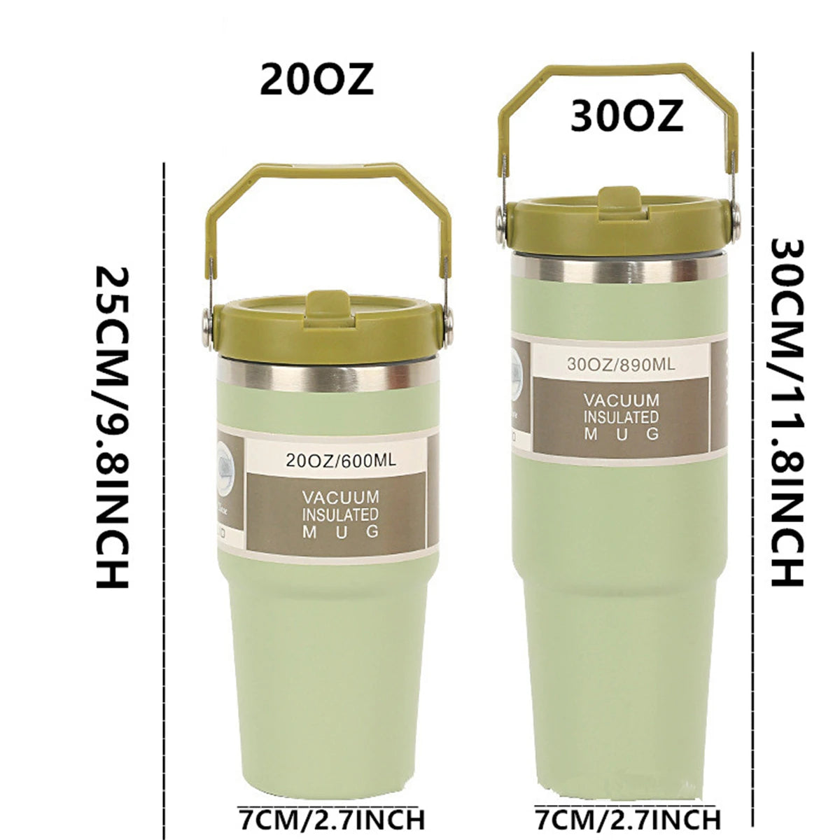 1pc Vacuum Tumbler with Lid Stainless Steel Portable Water Bottle with Dazzling Handle Insulated Tumbler Tote Handle 20/30OZ K's Collection Store