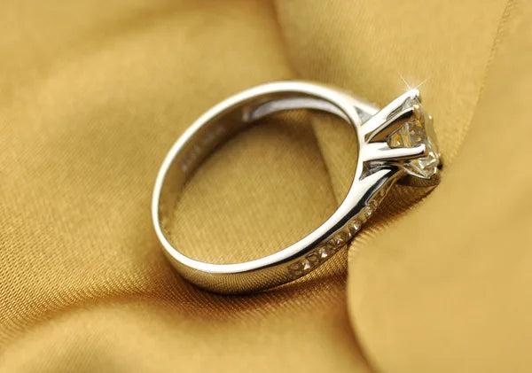 Luxury 925 Sterling Silver Classic Ring for Women Six claw jewelry simple 70ct diamond ring imitation diamond women's ring K's Collection Store