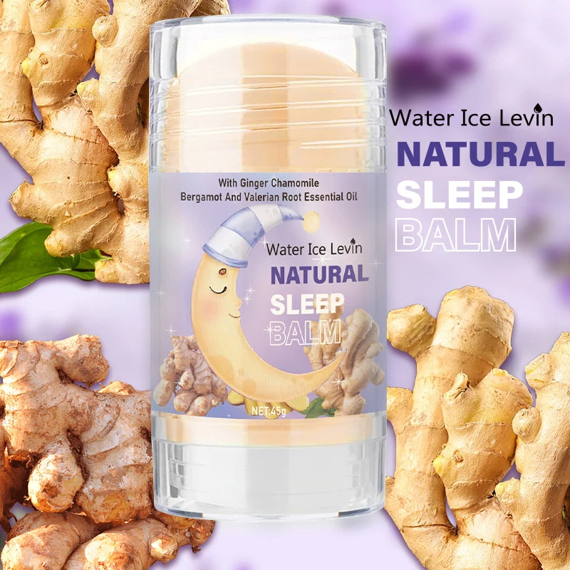 Natural sleep balm cream in clear cylindrical container with purple 'Natural Sleep Balm' label