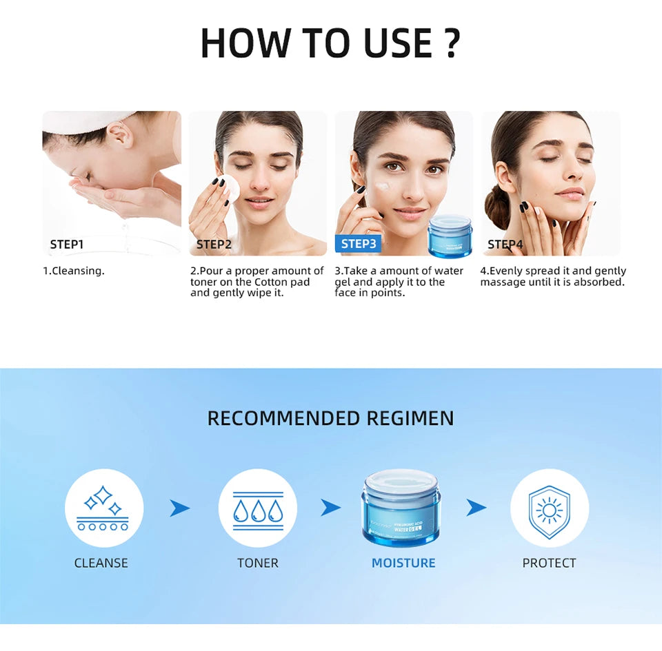 Moisture cream jar with step-by-step application diagram and regime icons