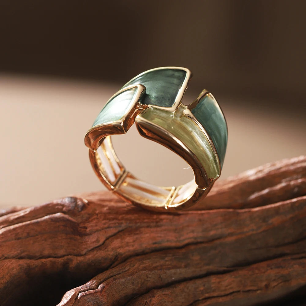 Fashion Drip Oil Geometric Gold Color Rings for Women Accessories Trendy Elastic Adjustable Ring Party Prom Jewelry Gift K's Collection Store