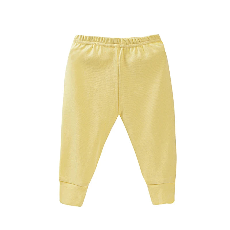 Yellow baby jogger pants with elastic waist and cuffed ankle hems