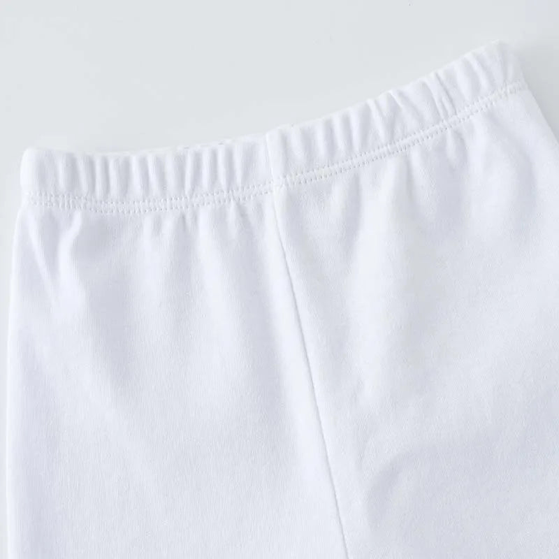 White baby jogger pants waistband with elastic and front seam detail