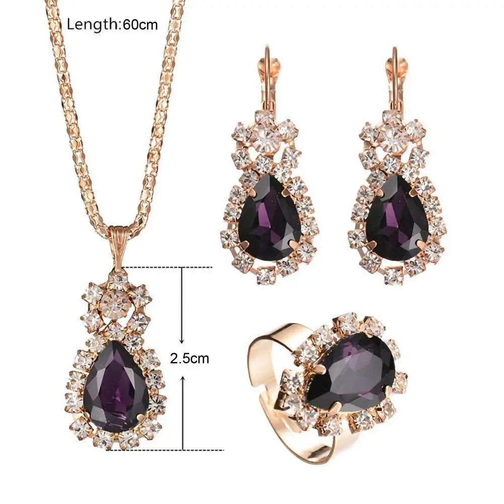 3Pcs/Set Luxury Wedding Jewelry Set  Smooth Alloy Necklace Earrings Ring Set  Shiny Bridal Earrings Necklace Ring Set K's Collection Store