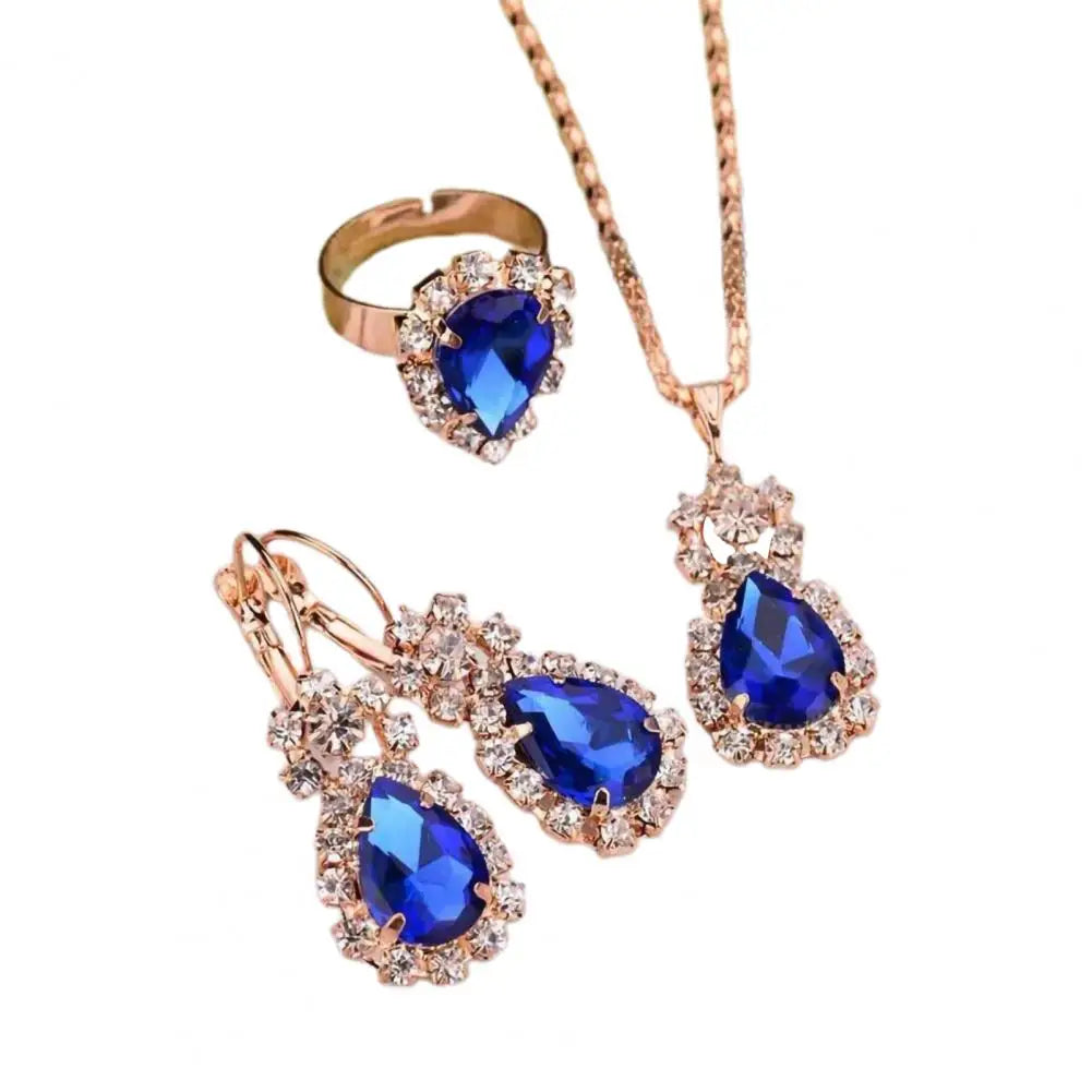 3Pcs/Set Luxury Wedding Jewelry Set  Smooth Alloy Necklace Earrings Ring Set  Shiny Bridal Earrings Necklace Ring Set K's Collection Store