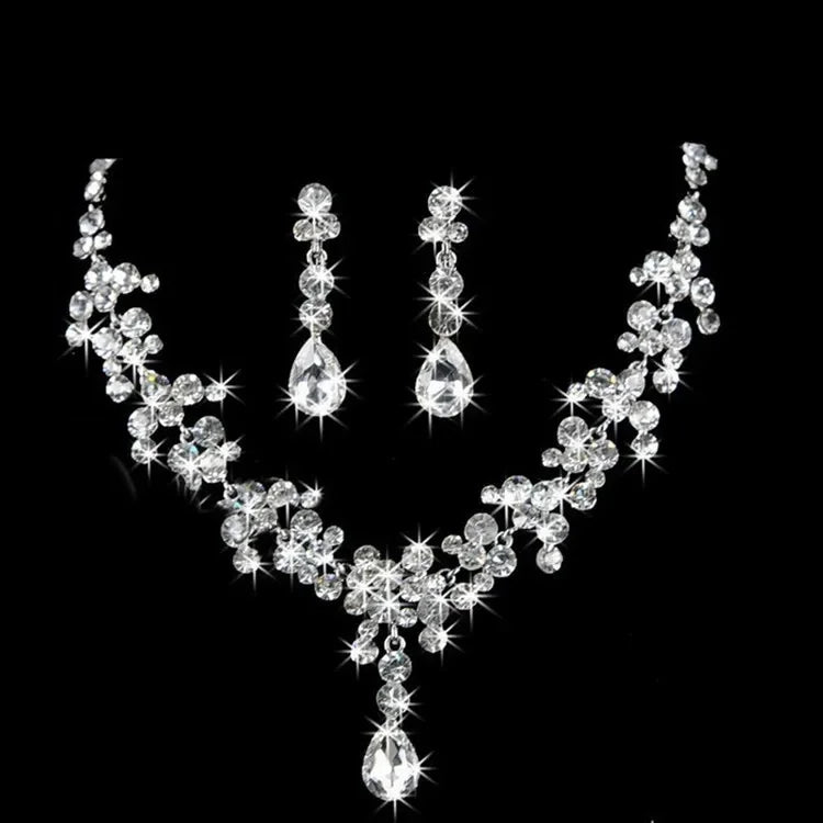 Luxurious Wedding Jewelry Sets for Bridal Bridesmaid Jewelery Drop Earring Necklace Austria Crystal Wholesale Gift K's Collection Store