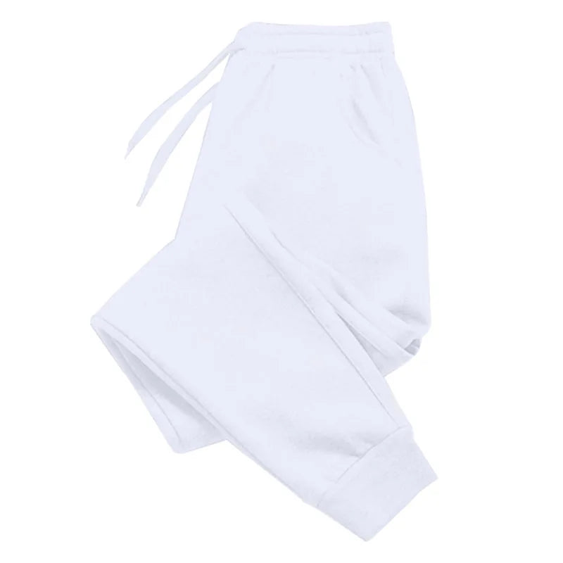 Men's slim fit white jogger sweatpants with adjustable drawstring and tapered legs