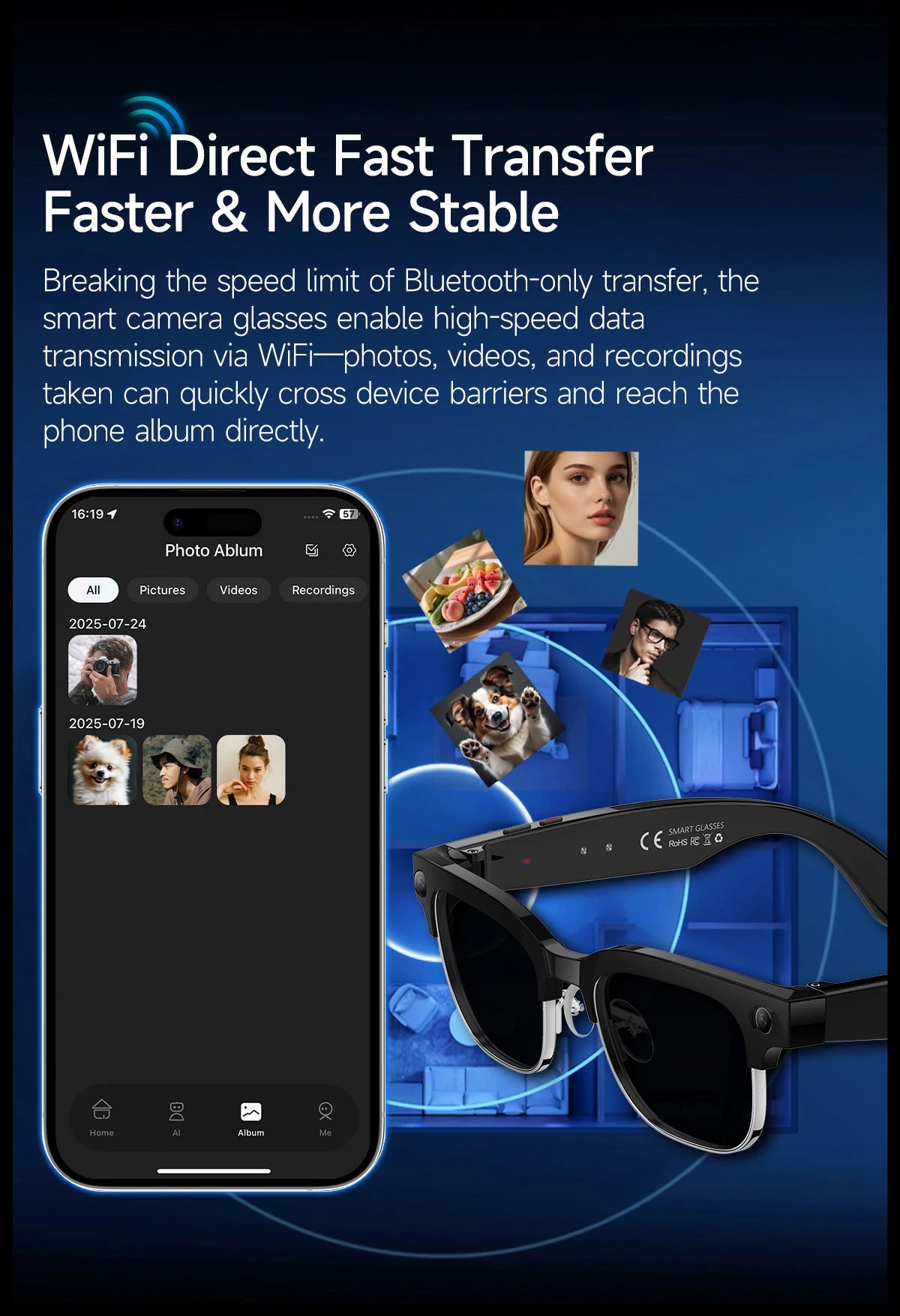 2026 New 8MP Ultra-Wide HD Camera Smart Glasses Video Record 4GB AI Photo Recognition BT Call Translation Voice Smart Glasses K's Collection Store
