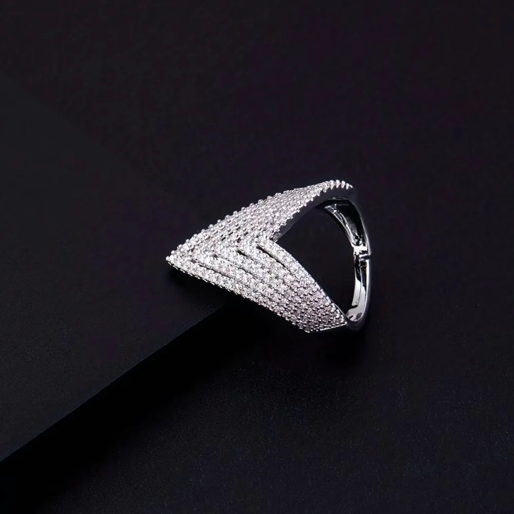 Women's Layered V-Shaped Zircon Ring K's Collection Store