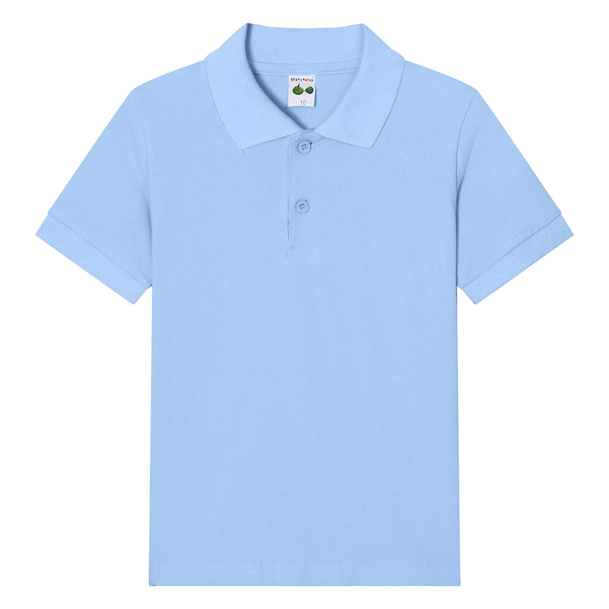 Boys short-sleeve polo shirt, light blue with matching collar and button placket