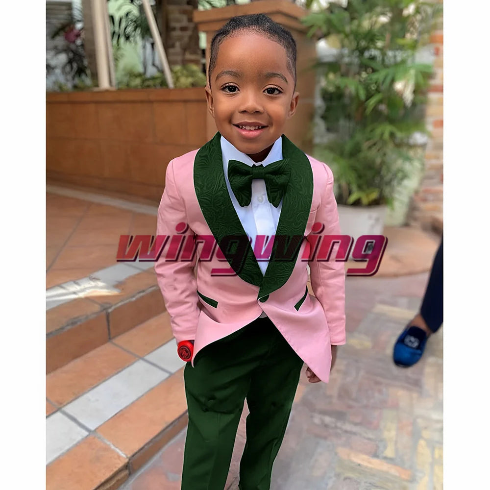 Suit for Boys Wedding Jacket Pants Bow Tie Set of 2 Shawl Collar Floral Blazer Fashion Kids Clothes 2-16 Years K's Collection Store