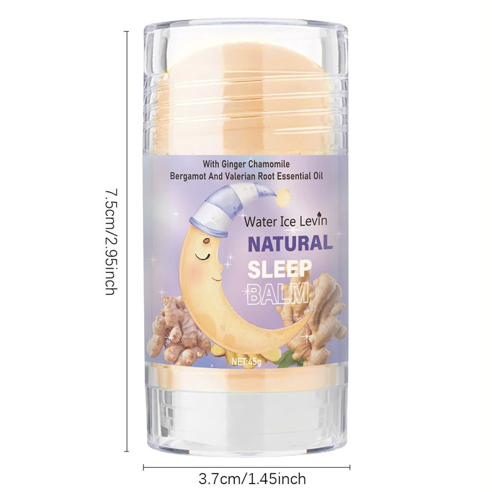Natural sleep balm cream in clear cylinder with size measurements shown