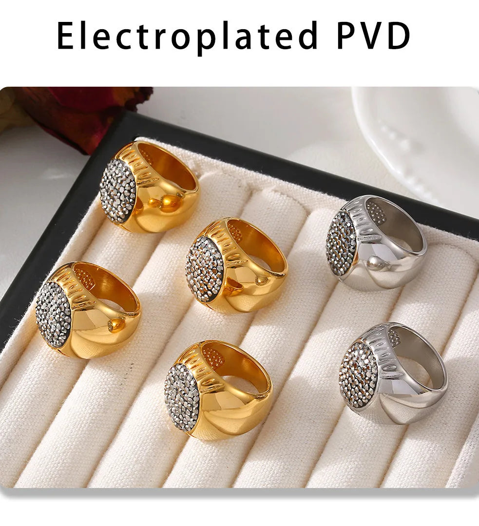 Luxury Shiny Rhinestones Beautiful Rings for Women Gold Plated Waterproof Stainless Steel Ring Exaggerate Finger Jewelry Gift K's Collection Store