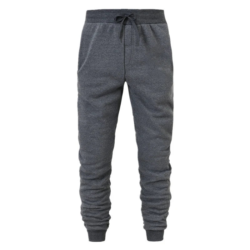 Men's slim fit dark gray jogger sweatpants with drawstring and ribbed ankle cuffs