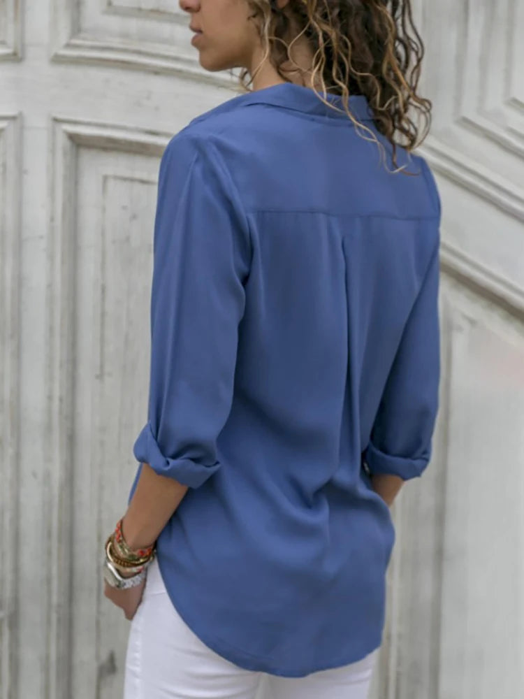 Women Casual Long Sleeve Chiffon Blouse Elegant Lapel Loose Shirt Spring Summer Solid Office Lady Tunics Streetwear Oversize Top K's Collection Store