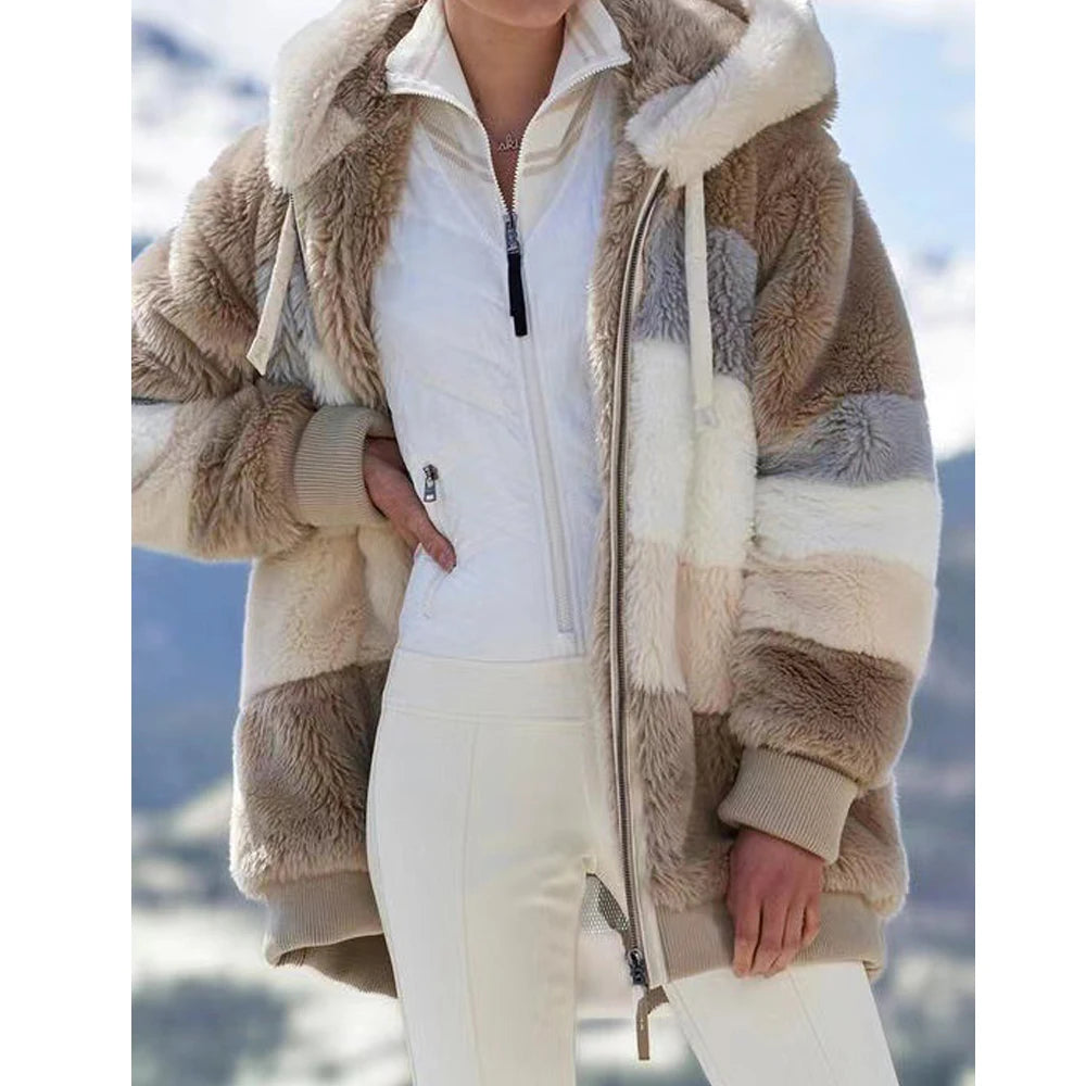 Oversized Jacket for Women Coat 2025 Autumn Winter Warm Plush Pocket Hooded Streetwear Loose Lady Zipper Cashmere Outerwear Coat K's Collection Store