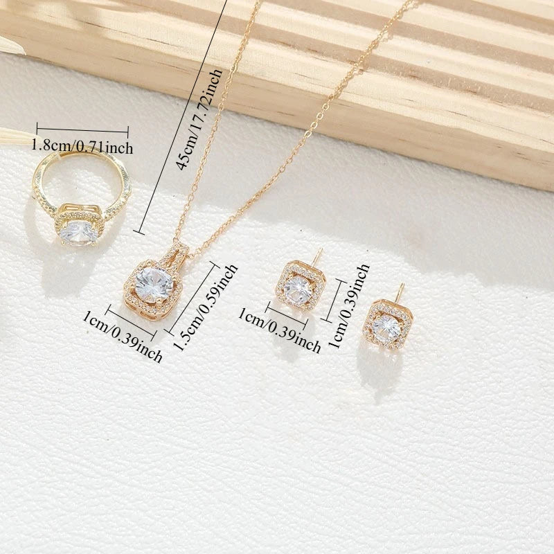 4pcs Elegant Vintage Jewelry Set for Women Luxurious Zircon Inlay Necklace Shiny Crystal Choker Bridal Wedding Earrings Party K's Collection Store