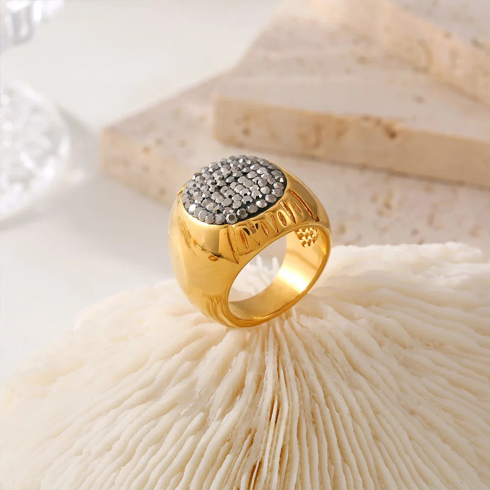 Luxury Shiny Rhinestones Beautiful Rings for Women Gold Plated Waterproof Stainless Steel Ring Exaggerate Finger Jewelry Gift K's Collection Store