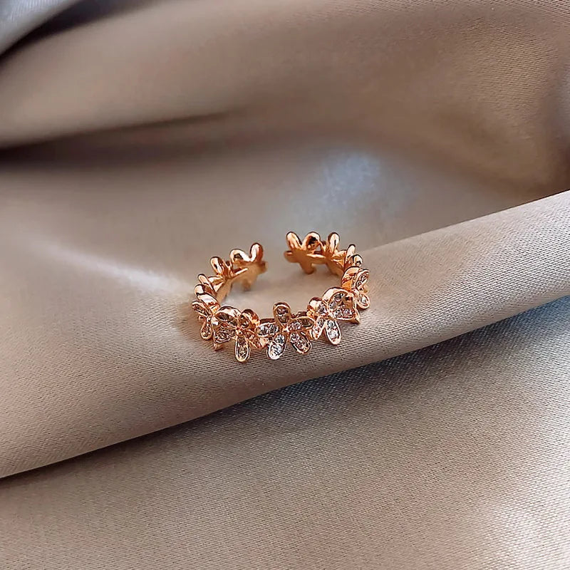 Luxury Zircon Flower Opening Rings for Women Cubic Zirconia Rose Cherry Blossom Tulip Adjustable Finger Ring Wedding Jewelry K's Collection Store