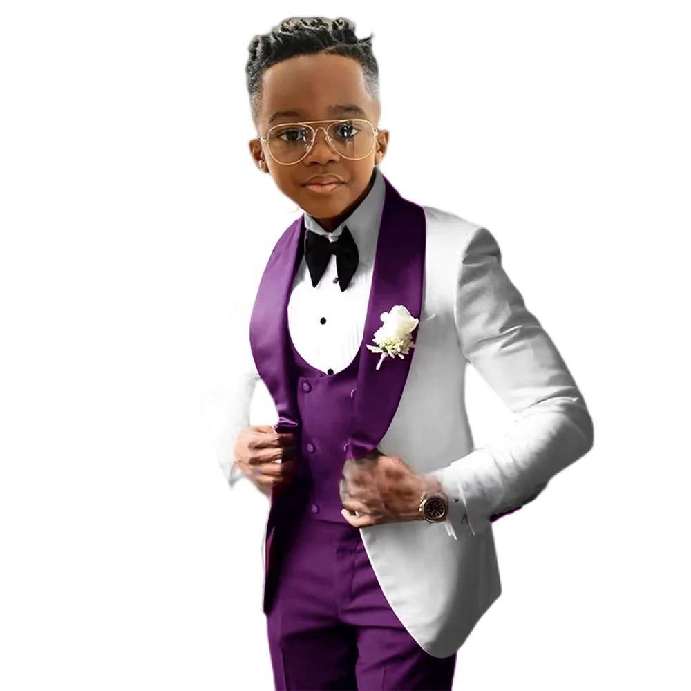 Suit for Boys Wedding Tuxedo 3 Piece White Jacket Royal Blue Pants Vest Kids Blazer Set Slim Fit Tailored Outfit K's Collection Store
