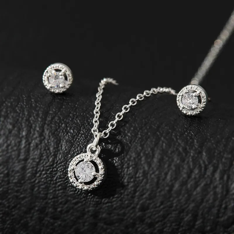 4pcs Jewelry Set Necklace Ring Earrings Female Models Light Luxury Style Brass With Zirconia Bright Silver Plated Jewelry K's Collection Store