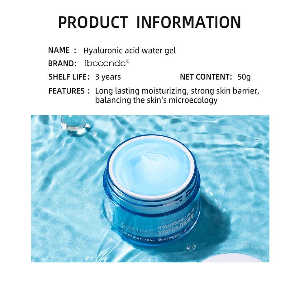 Hyaluronic acid water gel jar with white lid and blue base in water