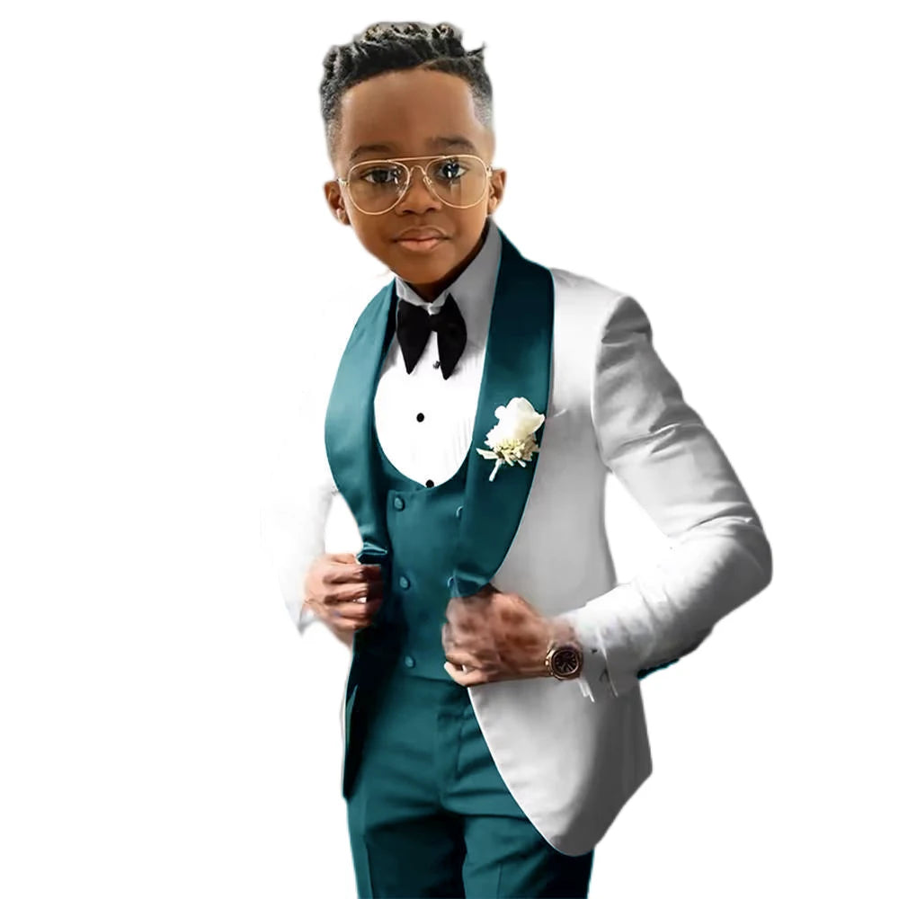 Suit for Boys Wedding Tuxedo 3 Piece White Jacket Royal Blue Pants Vest Kids Blazer Set Slim Fit Tailored Outfit K's Collection Store
