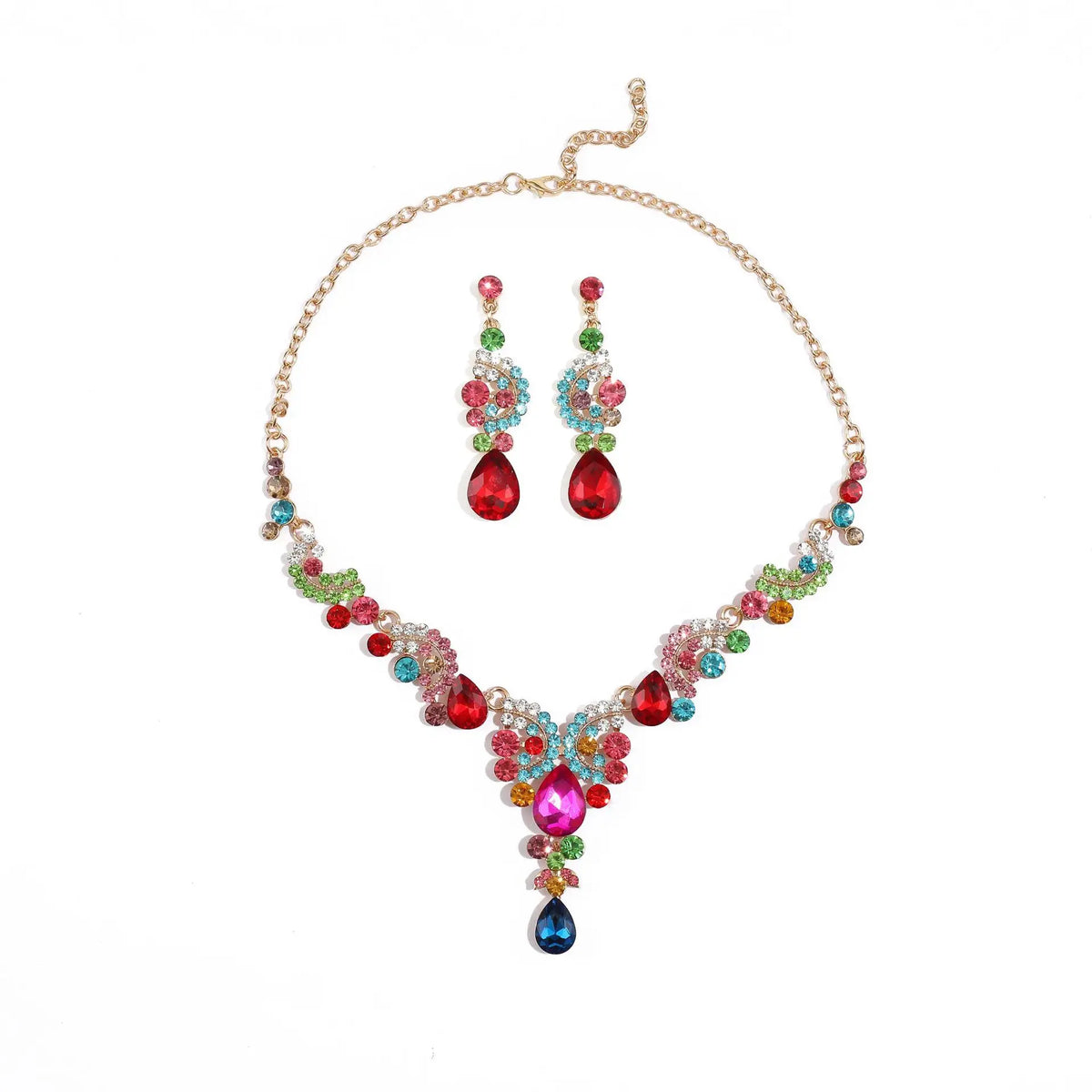2pcs/set Jewelry Sets Women Blue Elegant Waterdrop Rhinestone Pendant Necklace stud Earrings Wedding Dress Bridal Jewelry Set K's Collection Store
