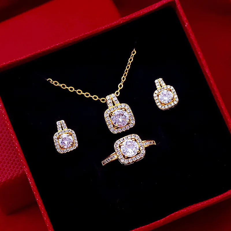 4pcs Elegant Vintage Jewelry Set for Women Luxurious Zircon Inlay Necklace Shiny Crystal Choker Bridal Wedding Earrings Party K's Collection Store