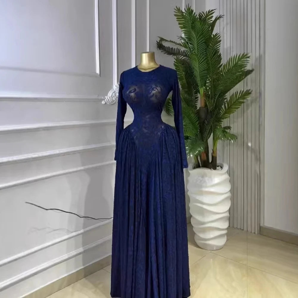 Luxury Women Elegant Design Print Mesh Long Dress with Inner Dress 2 Piece Set Vacation Beach Style Long Sleeved Maxi Dresses K's Collection Store