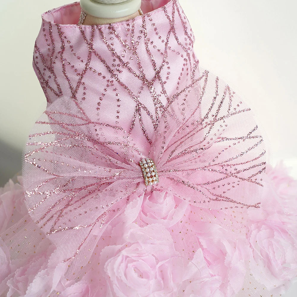 Luxury Designer Puppy Dress for Bride White Pink Girl Dog Wedding Outfit Formal Costume with Lace Rose Flower Small Dog Clothing K's Collection Store