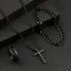 Men's Black Minimalist Quartz Watch Set with Link Necklace & Ring K's Collection Store