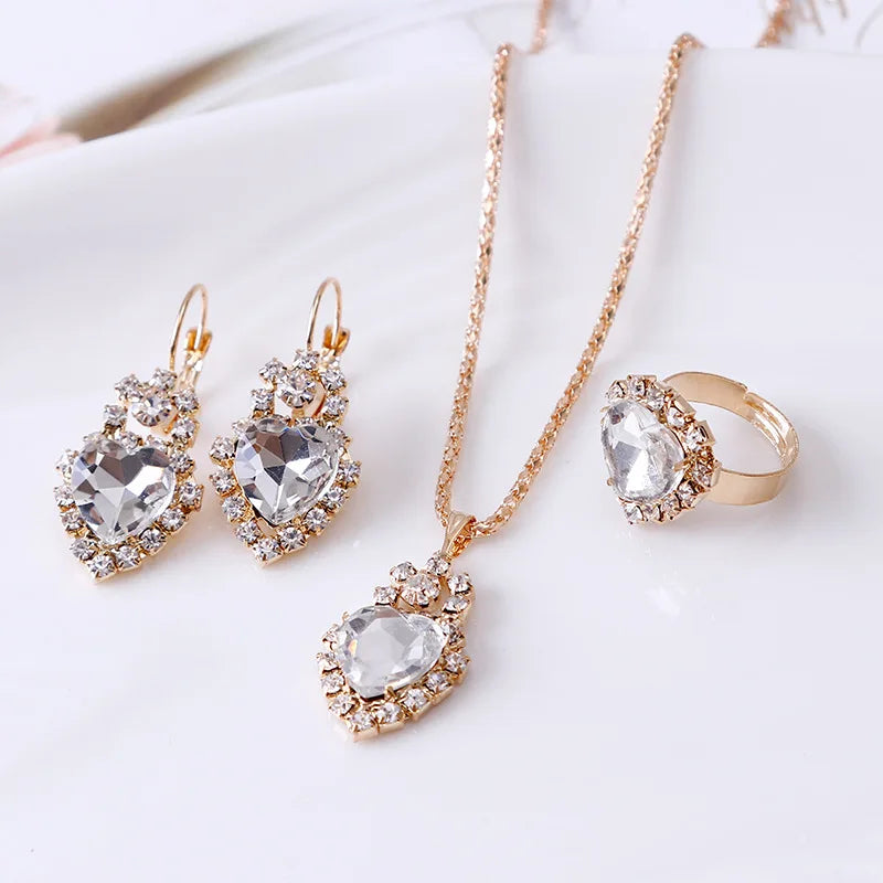 Jewelry Sets Women Wedding Jewelry Set for Brides Gold-Color Zirconia Earring Pendant Necklace Ring Sets K's Collection Store