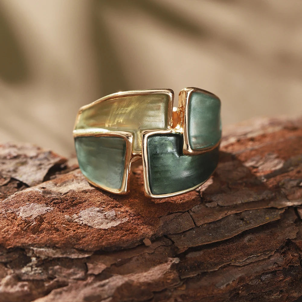Fashion Drip Oil Geometric Gold Color Rings for Women Accessories Trendy Elastic Adjustable Ring Party Prom Jewelry Gift K's Collection Store