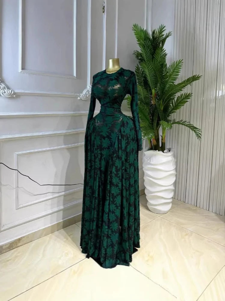 Luxury Women Elegant Design Print Mesh Long Dress with Inner Dress 2 Piece Set Vacation Beach Style Long Sleeved Maxi Dresses K's Collection Store